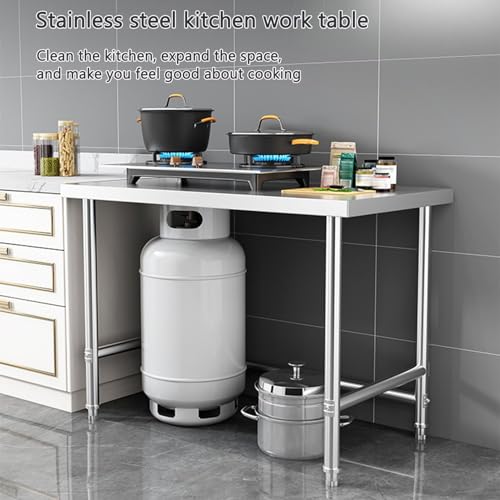 Mesa de preparación de acero inoxidable para cocina comercial y uso al aire libre, estación de trabajo utilitaria con patas ajustables para cocinar y lavar