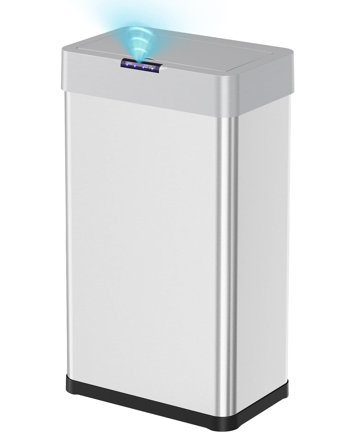 Clevich 50L Sensor Kitchen Bin with Soft-Close Lid, Touchless Motion Sensor Garbage Can, Smart Automatic Trash Bin with Bag Retainer Ring & Display Light for Living Room, Office (Silver)