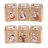VEYLIN 24Pcs Christmas Paper Gift Boxes with Handle, Christmas Element Assorted Bags for Christmas Party Supplies (6 Different Style)
