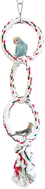LeerKing Bird Rope Perches Parrot Hanging Perches Chewing Cage Toys Cotton Rope Swing Spiral Perches for Parakeet Cockatiel Bungee African Greys Cockatoo,3 Loops