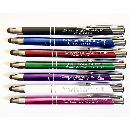 regalo grabado - 25 Bolígrafos Personalizados 2 en 1 con Pulsador Táctil | Grabado de Texto y Logo | Ideal para Bodas, Comuniones, Bautizos, Merchandising de Empresa, Metal |Unidades (25)