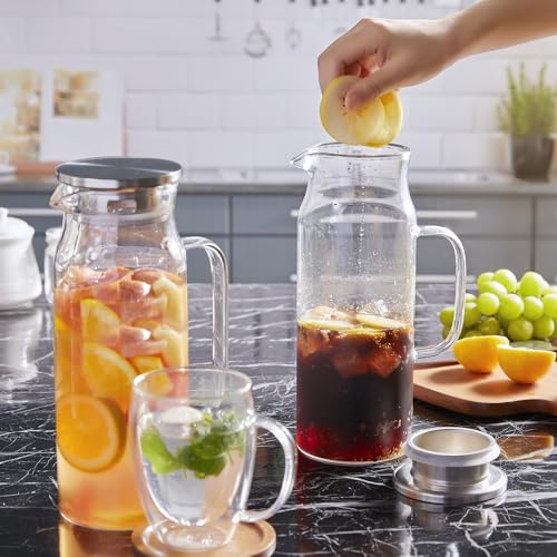 Image of Bivvclaz 1.6 Liter 54 oz Glass Pitcher with Lid and Handle, Glass Carafe Water Pitcher for Hot /Cold Water, Iced Tea, Drinks, Coffee, Juice and Homemade Beverage