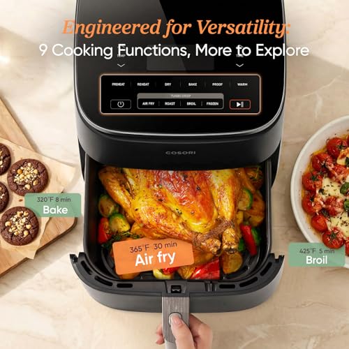 Cosori 9-in-1 TurboBlaze Air Fryer 6 Qt, Premium Ceramic Coating, 90°–450°F, Precise Heating for Even Results, Air Fry, Roast, Bake, Broil, Dry, Frozen, Proof, Reheat, Keep Warm, 120V, Dark Gray - Image 4
