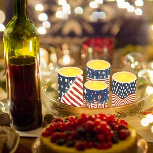 Image of Patriotic American Flag LED Candles with Remote Timer Color Changing Control for July 4th Independence Memorial Day Decoration Set of 4 Flameless LED Candles