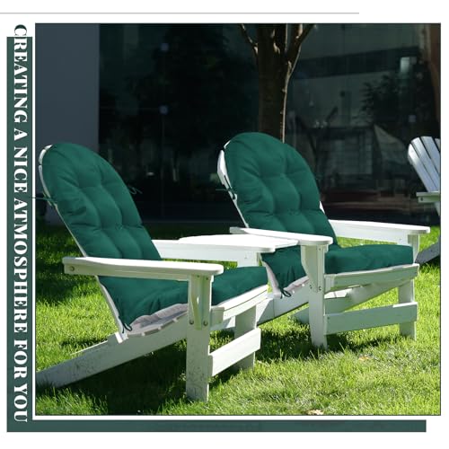 Image of Geelin 2 Pcs Outdoor Patio Chair Cushion Thick High Back Adirondack Chair Cushion Tufted Weather & Fade Resistant Anti-Slip Outside Rocking Chairs Pads with Ties 44 x 19 x 4 Inch (Dark Green)