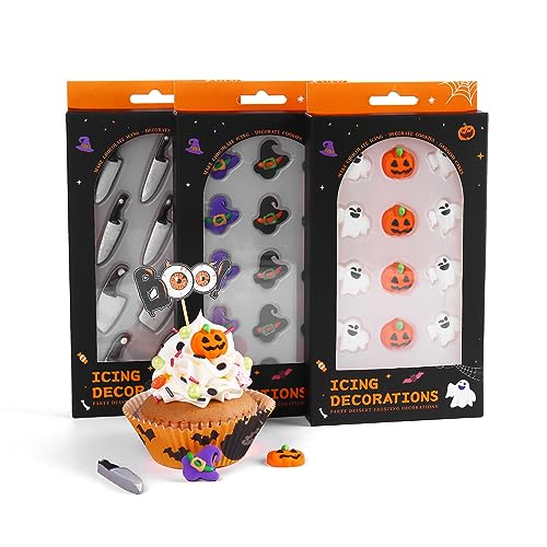 Edible Halloween Cake Decorations, Pumpkin Cupcake Toppers, Ghost Cake Decorations, Edible Knives Cupcake Toppers, Witch Hats for Cake Decorating, Cookies, Cupcakes, Macaron, and Ice Cream