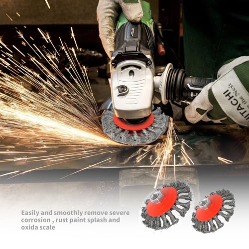Image of Wire Wheel for Angle Grinder Heavy Duty Carbon Knotted Wire Brush | 4in Wire Brush for 4-1 /2 inch Angle Grinder with 5 /8 Threaded,Removing Rust Welds Grinding Stripping and Abrasive