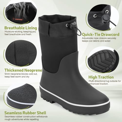 Showave Kid's Rain Boots for Boys Girls Waterproof Durable Rubber