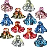 Xtinmee 12 Pcs Scarfs for Women Lightweight Print Floral Pattern Scarf Fashion Silk Scarves Long Chiffon Shawl Christmas Party Gifts, 6 Styles