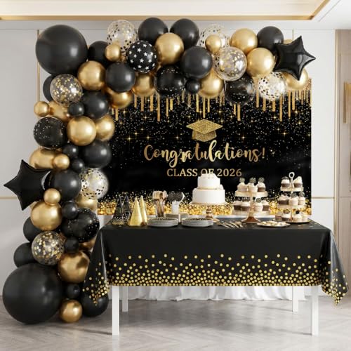 Fondo Fotográfico Graduación 7x5ft Negro y Dorado miniatura 5