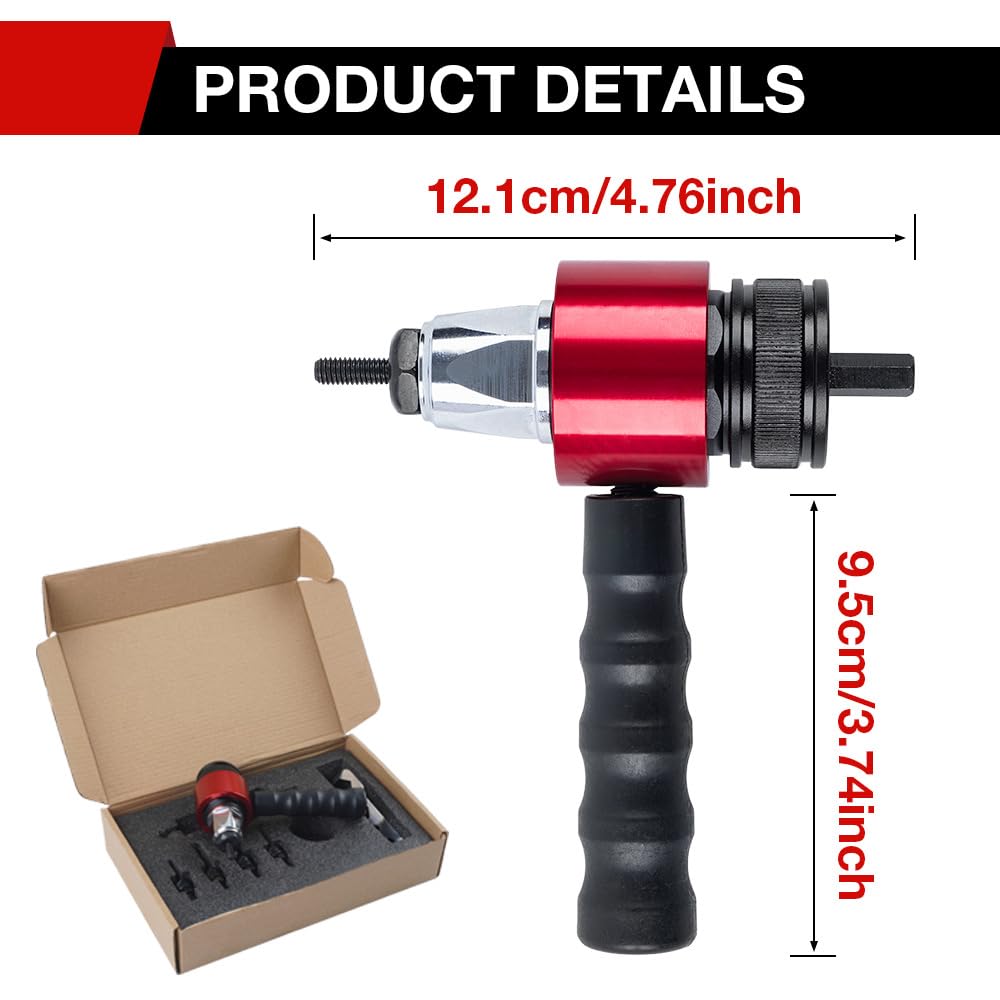 M3-M8 - Kit adattatore per pistola rivettatrice elettrica, adattatore per trapano per rivetti, pistola rivettatrice automatica con custodia per il trasporto, kit di utensili per inserti filettati SAE