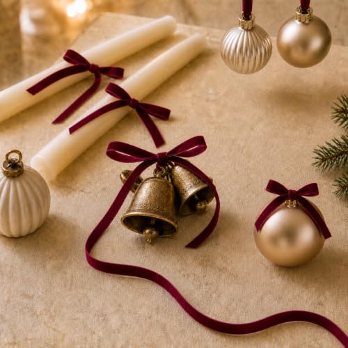 Image of Tsorode 10 Yards Burgundy Velvet Ribbon for Christmas Tree,3 /8 Inch