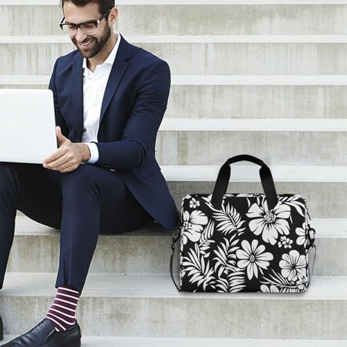 Maletín para portátil con diseño floral blanco y negro, 13-15.6 pulgadas miniatura 2