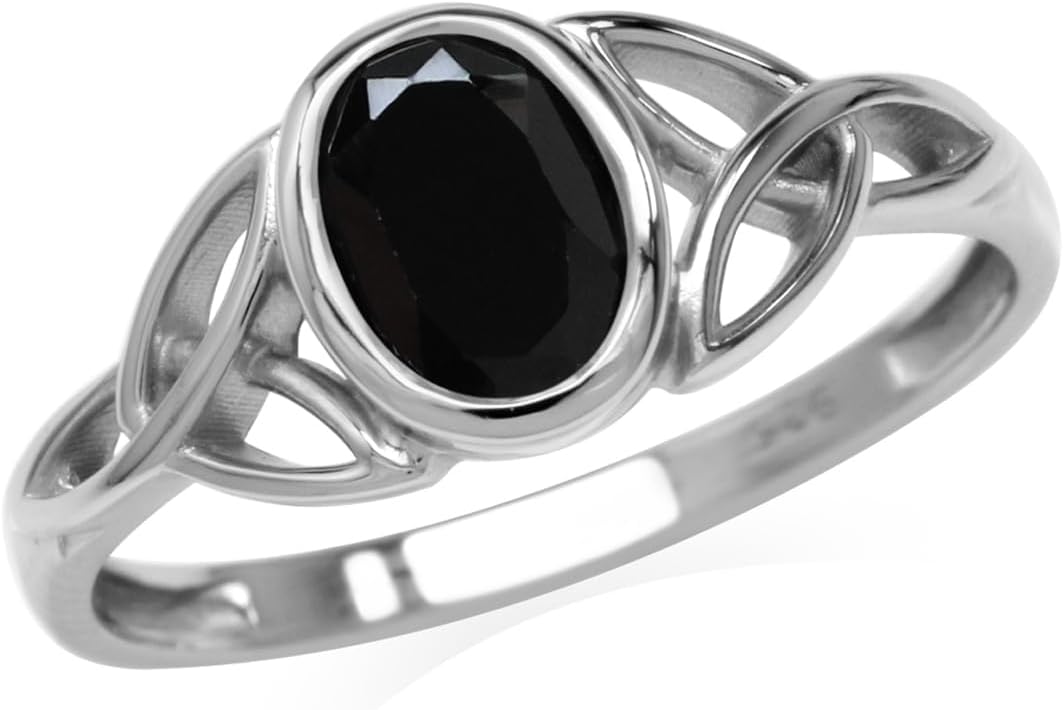 Silvershake 7x5MM Oval Shape Birthstone Gemstone White Gold Plated or 18K Yellow Gold Plated 925 Sterling Silver Triquetra Trinity Celtic Knot Solitaire Ring Jewelry for Women