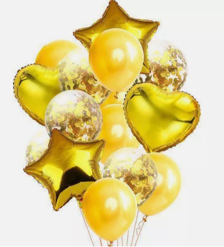 Kit Buque Balão Metalizado 14 Peças Bexiga Festa Diversas Cores (Dourado)