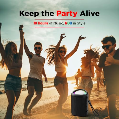 Image of pTron Fusion Mount V2 Mini Bluetooth Speaker with 12W Euphonic Sound, 10 hrs Playtime, Prismatic RGB Lights, Multi-Playback Modes-BT5.1 /TF Card /Aux-in Port, Type-C Charging & TWS Feature (Silk Black)