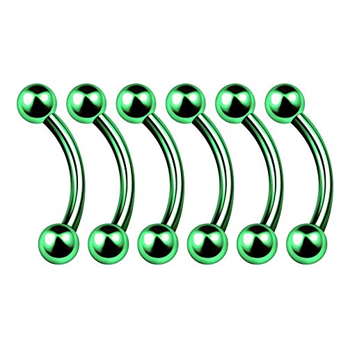 BanaVega 6pcs Curved Anodized Surgical Steel Cartilage Tragus Labret Eyebrow Piercing Piercing Stainless Steel Stainless Steel Stainless Steel, Stainless Steel, Steel