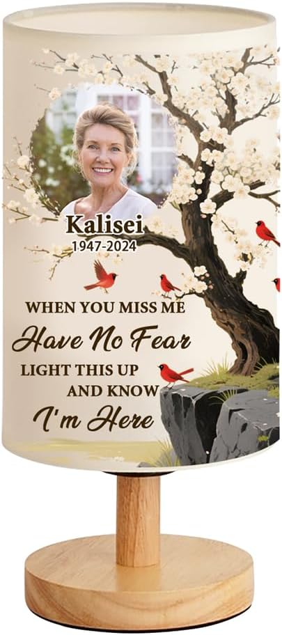 Light When You Miss Me Have No Face Light This Up and Know I'm Here Customized Photo and Name Memory Table Lamp Personalized Memorial Table Lamp Sympathy Bedroom Decor for Loss of Loved One