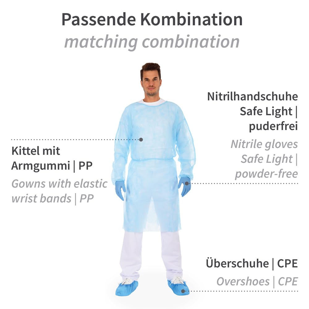 FRANZ MENSCH 100 Stück Hygostar Kittel Med mit Armgummi | PP, grün, L, L: 115cm, Umfang: 140cm, Karton, Einwegkittel, Einmalkittel, medizinische Kittel