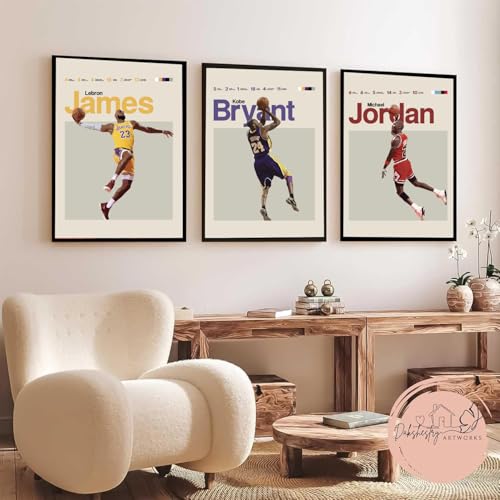 Image of DAKSHESTRY ARTWORKS Set of 3 Basketball Player Wall Art Prints - Motivational Sports Action Framed Posters for Living Room Bedroom Office Gaming Room Decor (A4 8x12 Inch, Black Frame)
