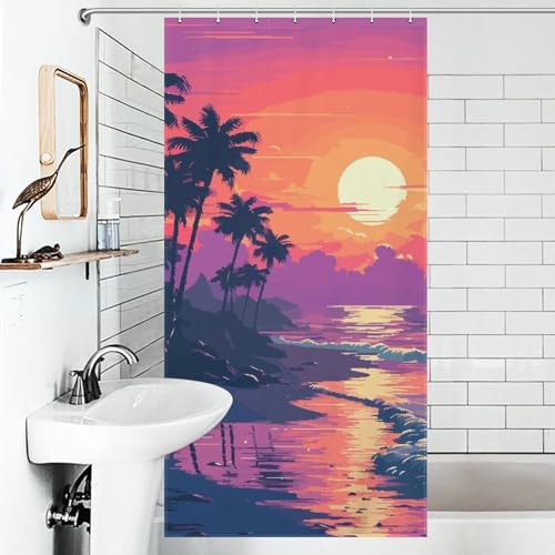 Rideau de douche anti éclaboussures SoCal Sunset pixel art polyester étanche