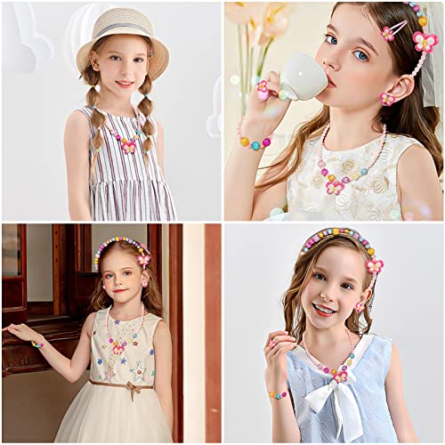 OSDUE Kleine Mädchen Plüsch Handtaschen, Schmuckset für Mädchen, Kette Halskette Armband Ring Schmuckset, Süße Plüsch Handtasche für Party Geschenk(Rosa)