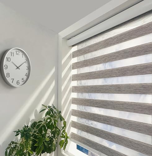 ShadesU Cordless Zebra Blinds &ndash; Light Filtering Dual-Layer Window Shades for Privacy (Grey Color...