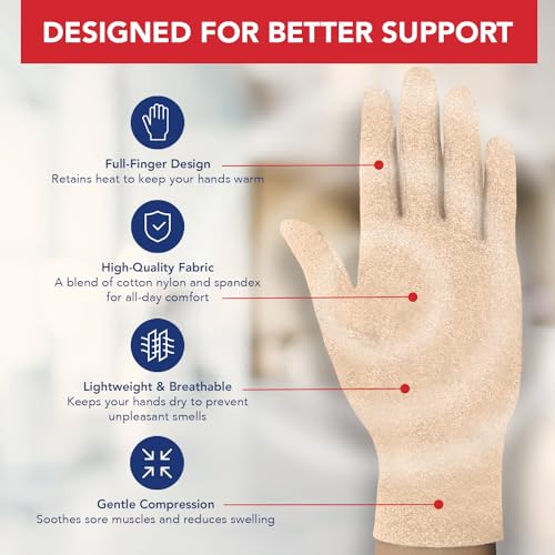 Image of Doctor Developed Nude Arthritis Gloves /Skin Gloves w /Handbook - for Arthritis, Raynauds Disease & Carpal Tunnel, Nude, Medium