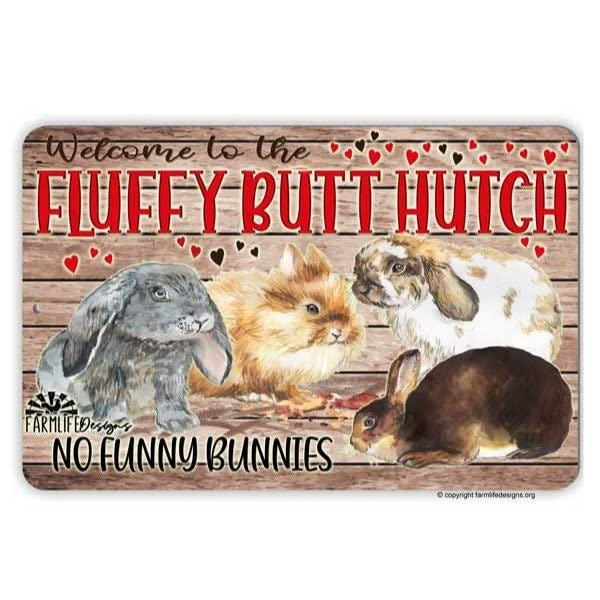 Niekea Vintage Metal Tin Sign Rabbit Sign - Fluffy Butt Hutch, rabbits, bunnies, farm sign, rabbit hutch sign, rabbit decor Posters tin Sign 12x8 Inch