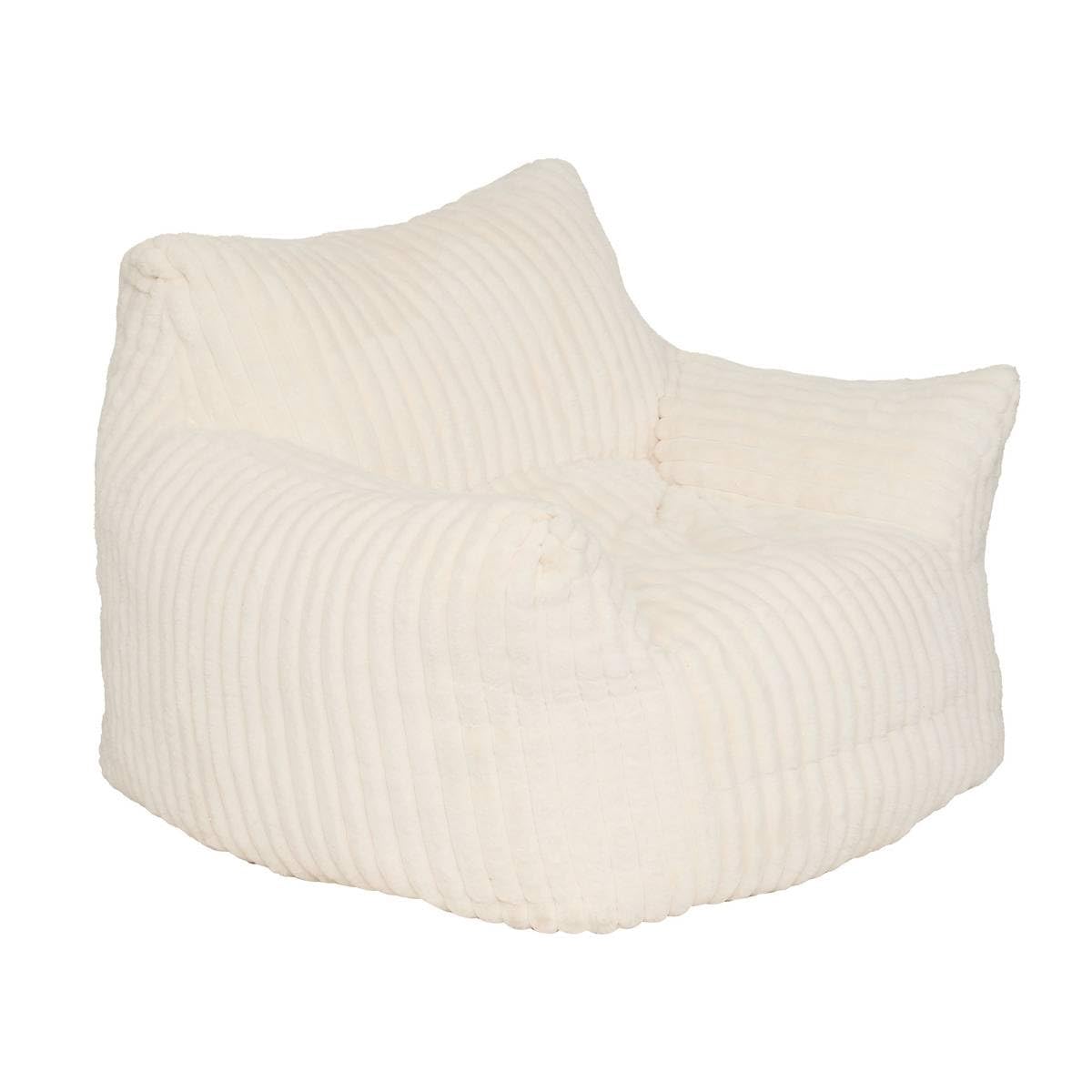 Atmosphera - Fauteuil XL Muzi en Velours Côtelé Blanc - Gros Pouf Compressé Moderne Ultra-Confort Moelleux - Assise XXL Cosy Cocooning Idéal Salon, Chambre et Coin Lecture