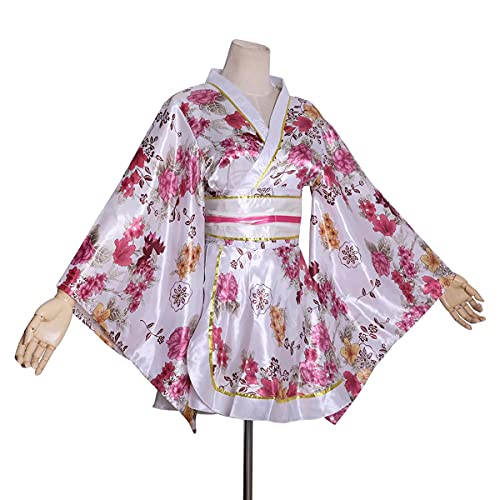 Image of HUAHUA Women's Sexy Short Kimono Dress Floral Print Japanese Traditional Geisha Robe Bathrobe Skirt Belt Outfit