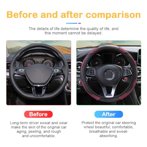 Image of Osilly Car Steering Wheel Cover, 15 inch Carbon Fiber Microfiber PU Leather Elastic Steering Wheel Protector for Men Women, Anti-Slip Breathable Car Interior Accessories for Most Cars (Wine Red)