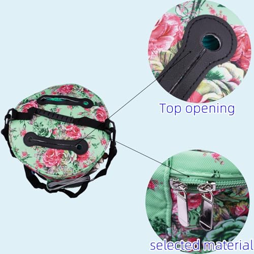 Image of WAZAIGUR Green Flowers Pattern Large Capacity Multifunctional Crocheting Knitting Project Bag Strong Yarn Storage Organizer Bag Tote Travel Crochet Needles Bag