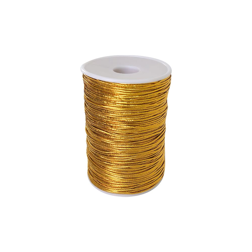 Hugede Gold 1Mm X 100M Metallic Elastic String Craft Stretch Cord Tinsel Cord String Bracelets Braiding Rope Ornament Hanging String Gift Wrapping Cords For Beading Jewelry Making