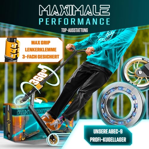 KESSER&reg; Stunt Scooter X-Limit-Pro 360&deg; Lenkung Funscooter Stuntscooter mit St&auml;nder ABEC 9 Kugellagern, 110mm PU R&auml;der, mit St&auml;nder,Kickscooter Tretroller Cityroller Trick Roller f&uuml;r Kinder Erwachsene