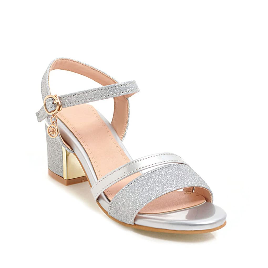 SWEETHUG Womens Ladies Mid Low Chunky Block Heel Peep Toe Ankle Strap Strappy Party Sandals Dress Shoes