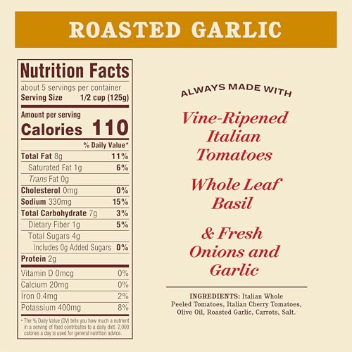 Image of Rao's Homemade Tomato Sauce | Roasted Garlic | 24 oz | Versatile Pasta Sauce | Carb Conscious, Keto Friendly | All Natural, Premium Quality | Made with Sweet Italian Tomatoes and Caramelized Garlic