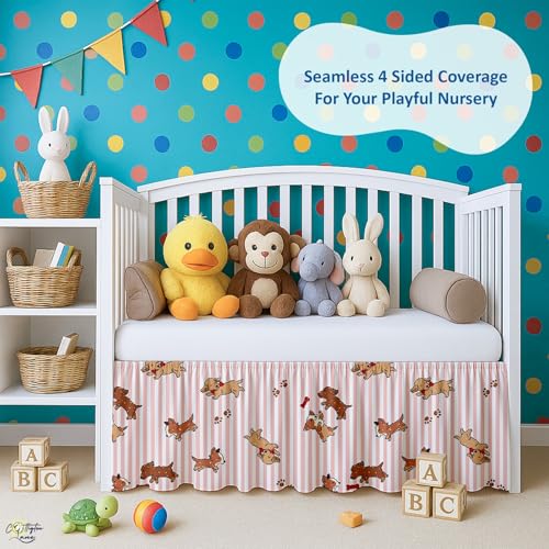 Image of Puppy Love Crib Skirt Dust Ruffle 14 inch Drop, Fits 28 inch x 52 inch