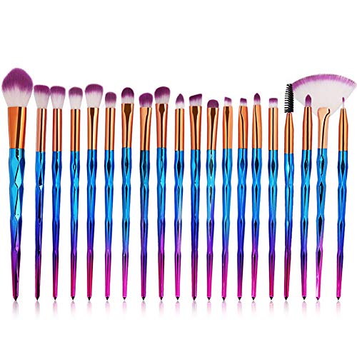 20pcs Makeup Brush Set, Shiny Gold Diamond and Foundation Powder Cream Eyeliner Blush Brush Kits (blue)