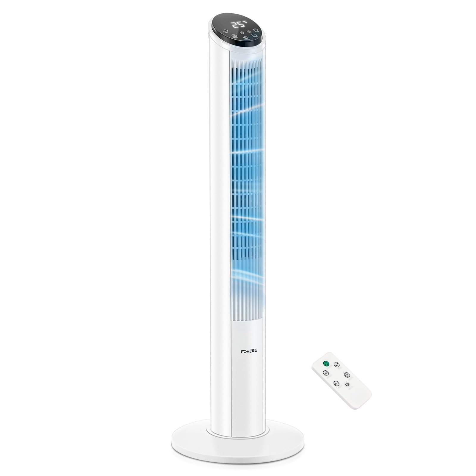 Turmventilator sehr Leise (<32dB) - 102cm Ventilator mit Kühlung - Turmventilator mit Fernbedienung- Simulierte Meeresbrise, 12 Stufen & Schlafmodus - Ventilator für Schlafzimmer/Wohnzimmer (Weiß)