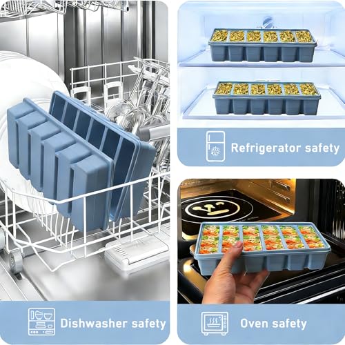 Image of 1 /2 Cup Covered Silicone Freezer Tray, 2-Piece Set Of Silicone Freezer Molds, Used For Preparing And Freezing Various Sauces And Other Dishes, Making 12 Portions Cube Blue