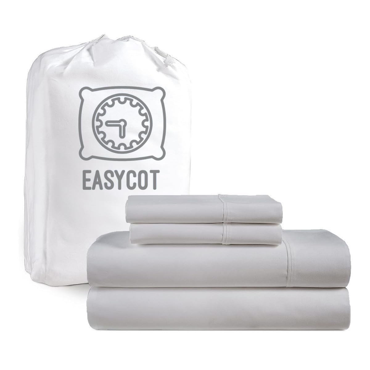 EASYCOT 6 Piece- Bed Sheet Set-Fitted Sheet Flat Sheet & 4pc Pillowcases 100% Egyptian Cotton Luxurious Sateen Weave Bedding Set With 45CM Deep Pocket (Single,Silver Light Gray)