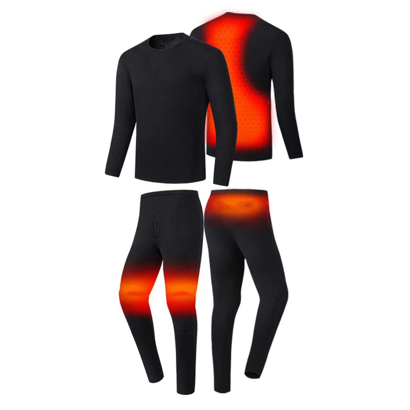Tuta intima riscaldata a 6 aree, abbigliamento invernale per uomo/donna per il riscaldamento invernale all'aperto, camicia e pantaloni con carica termica per il riscaldamento USB (Nero S) (Nero S