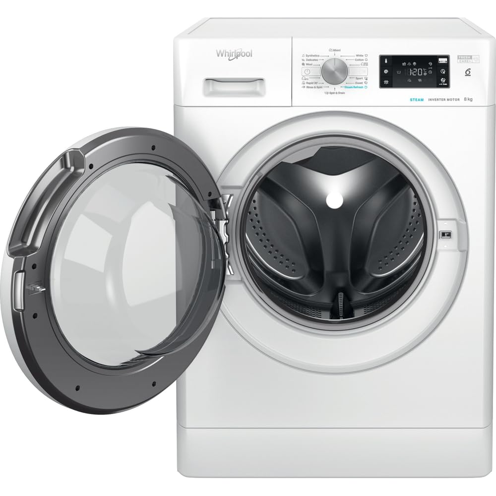 Whirlpool - Lavadora carga frontal 8 kg FFB 8458 WV EU blanco, 1400 rpm, tecnologìa 6th sense, freshcare+ y steam refresh, motor sense inverter, eficiencia NEL B