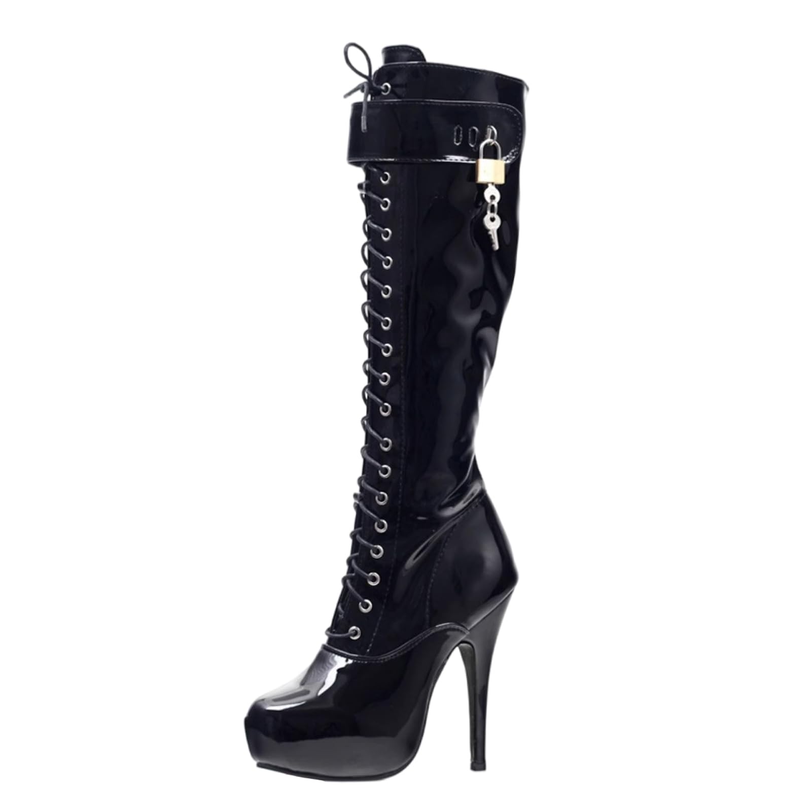 Schwarze Kniehohe Stiefel mit 15 cm Stilettoabsatz in Übergröße für Damen und Herren | für Pole Dance, Cosplay-Party, Crossdressing