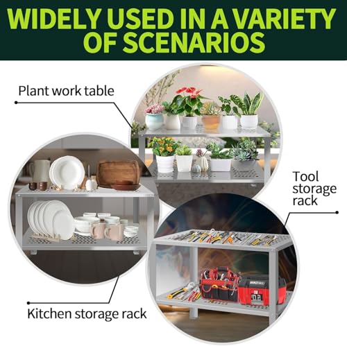 OUKIDR Aluminum Potting Bench with Storage, Rustproof 2-Tier Garden Work Table for Greenhouse, Patio Backyard & Indoor Plant Care, 42\" D x 24\" W x 32\" H, Silver - Thumbnail 6