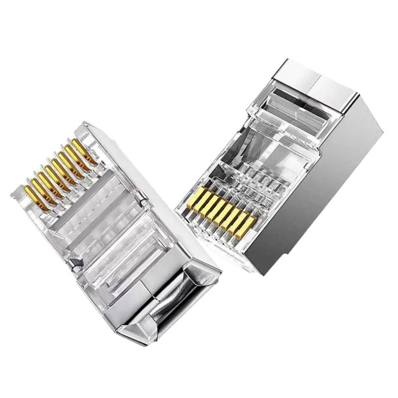 10/100PCS RJ45 RJ11 Cat5 Cat5e Shielded 8Pin 8P8C Modular Crystal Head Network Cable Plug Gold-Plated 1000M Modem Router(10PCS)