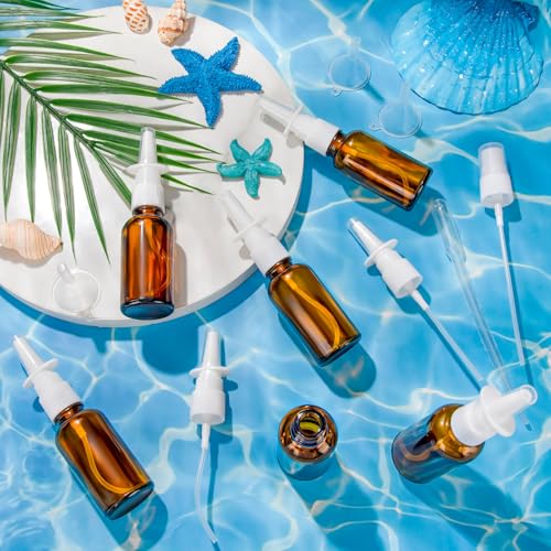14 Pcs Nasal Spray Bottle, 30ML/1OZ 6 Pcs Empty Refillable Fine Mist Glass Nasal Spray Bottle with 2 Pcs Funnels, Labels, Dropper, Nozzle2