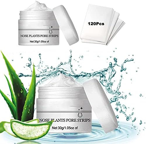 Nose Plant Pore Strips,Blackhead Remover Mask Pore Strips,60 g Black Head Remover Mask & 120 pcs Nose Strips,Deep Cleansing Peel off Mask Nose Plants Pore Strips for Remove Blackheads and Shrink Pores