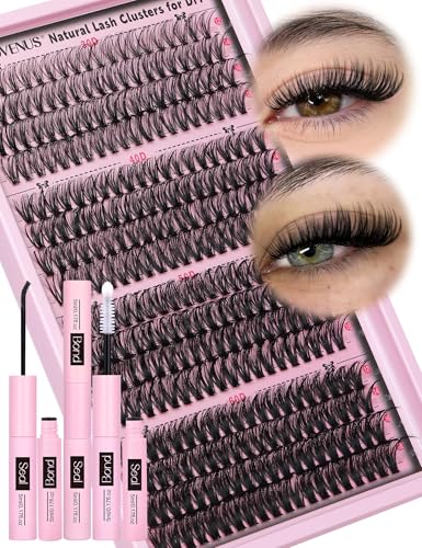 Goddvenus Cluster Lashes Kit Individual Eyelashes 30D 40D 50D 60D Natural Wispy D Curl Lash Clusters 320pcs 12mm-18mm EyelashClusters Fluffy Lashes Individual Cluster For DIY Lash Extension